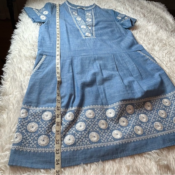 MADEWELL Blue Chambray Sunstitch Embroidered Short Sleeve Tunic Dress small - Picture 9 of 12